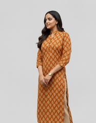 Rutvi Yellow Cotton Straight Kurta