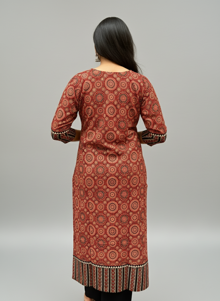 Rithika Maroon Ajrakh Cotton Straight Kurta