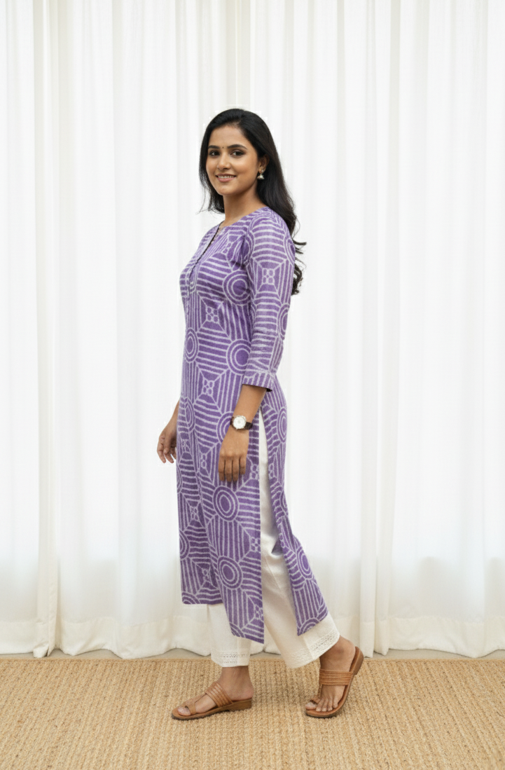 Jyothi Purple Cotton Straight Kurta