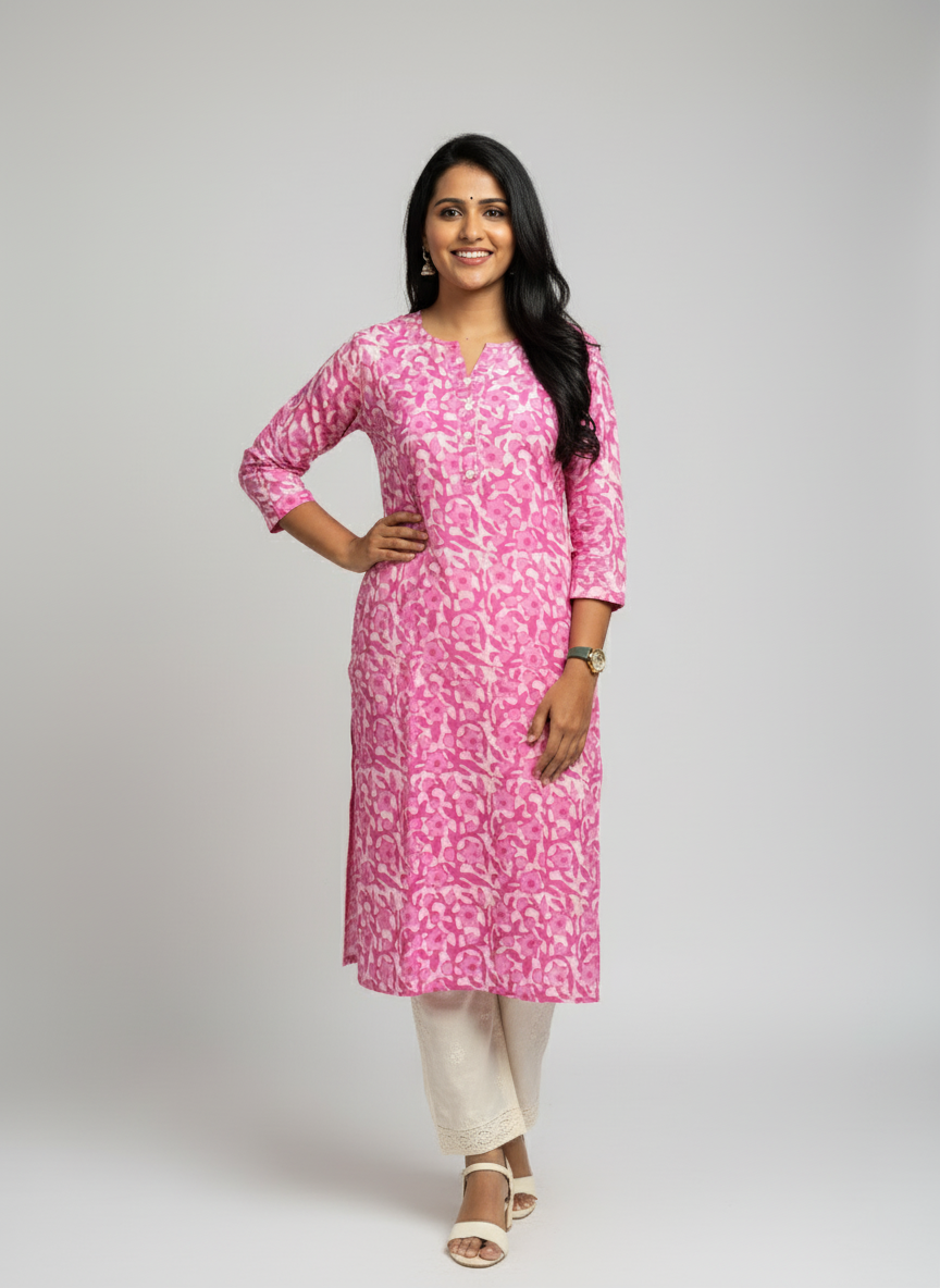 Jyothi Pink Cotton Straight Kurta