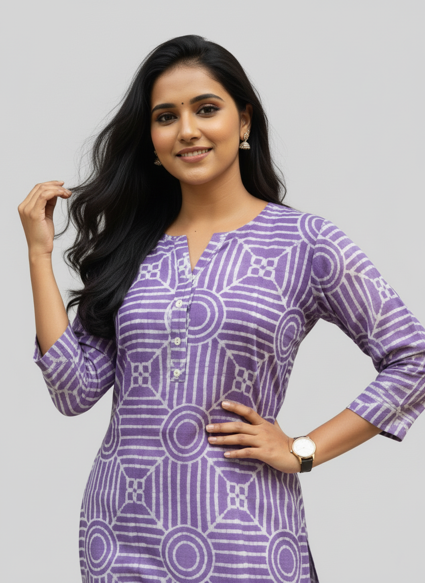 Jyothi Purple Cotton Straight Kurta