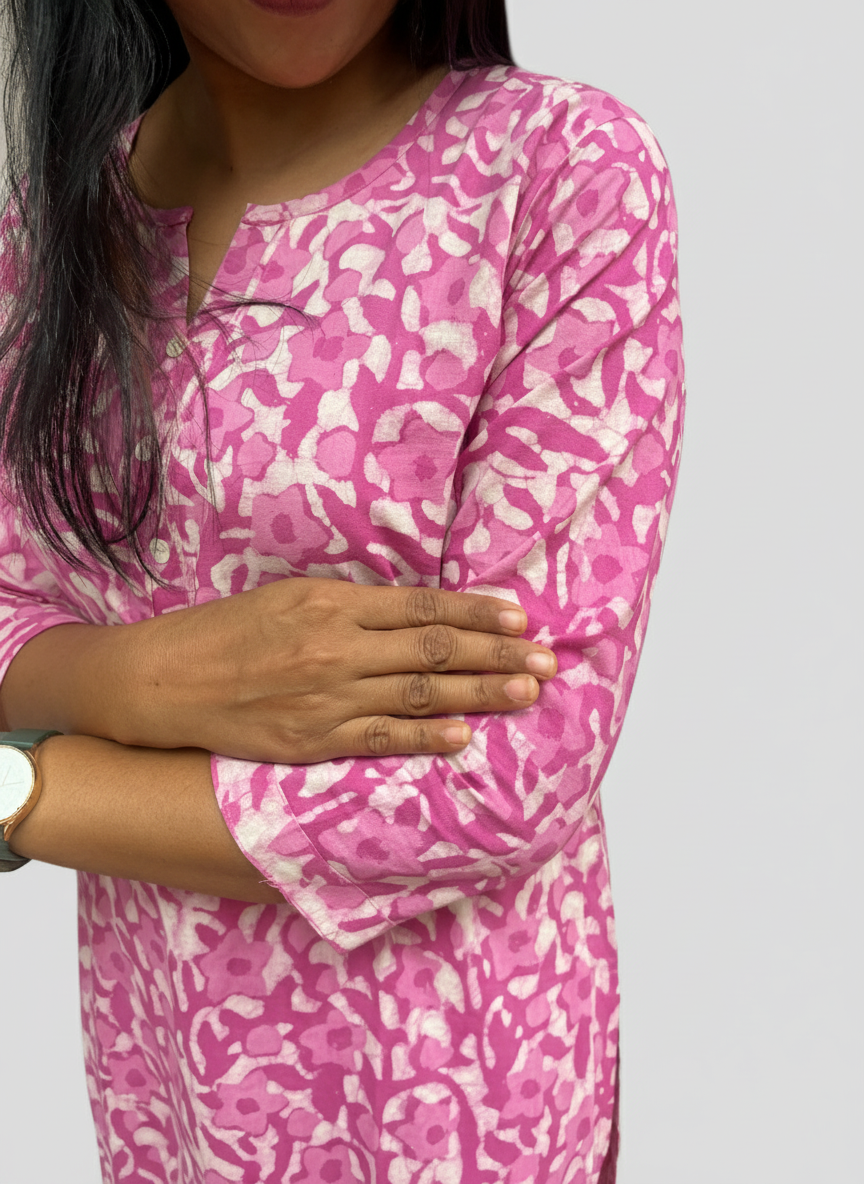 Jyothi Pink Cotton Straight Kurta