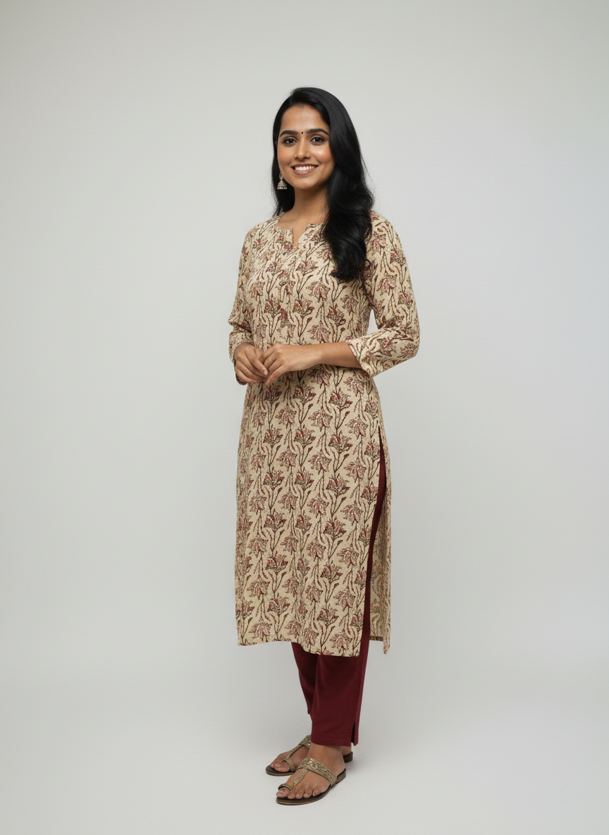Trisha Maroon Cotton Straight Kurta