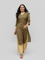 Radha Green Cotton Straight Kurta