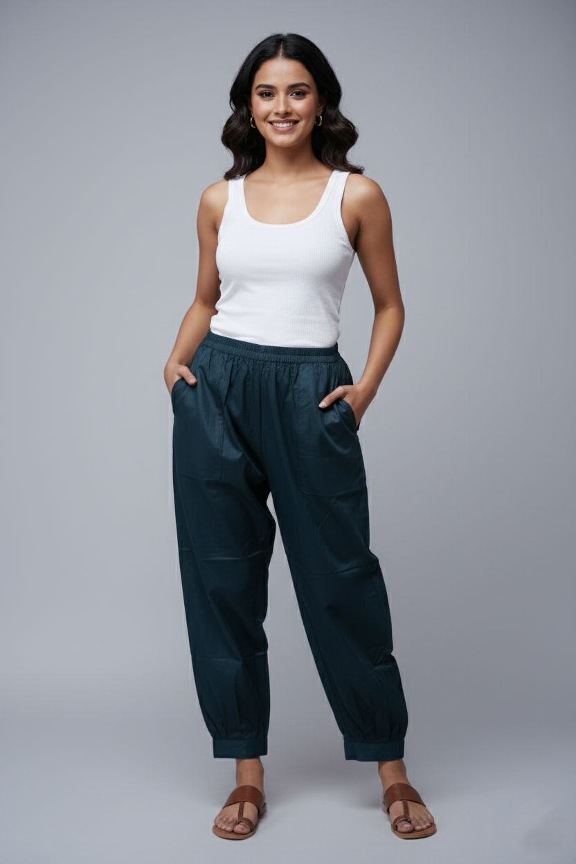 navy blue cotton silk pant    