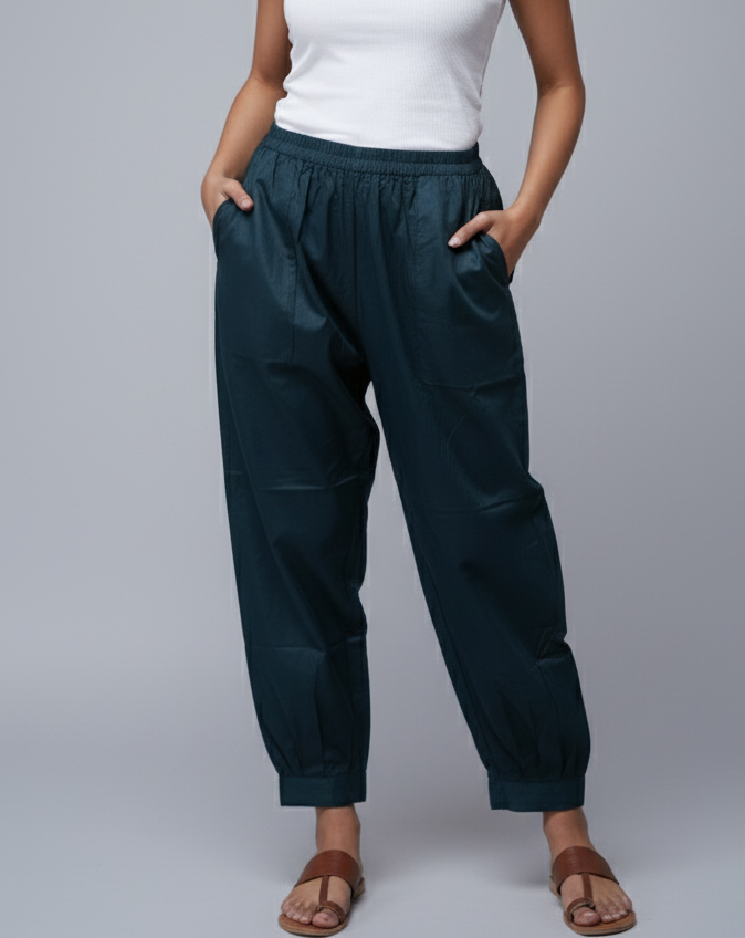 navy blue cotton silk pant    