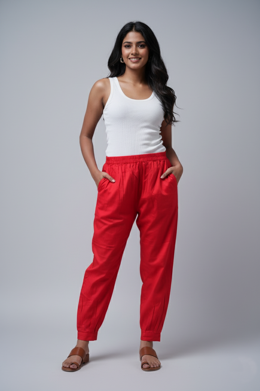 red cotton silk pant     
