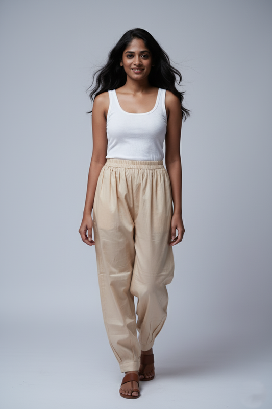 beige cotton silk pant     