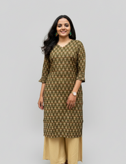 Radha Green Cotton Straight Kurta