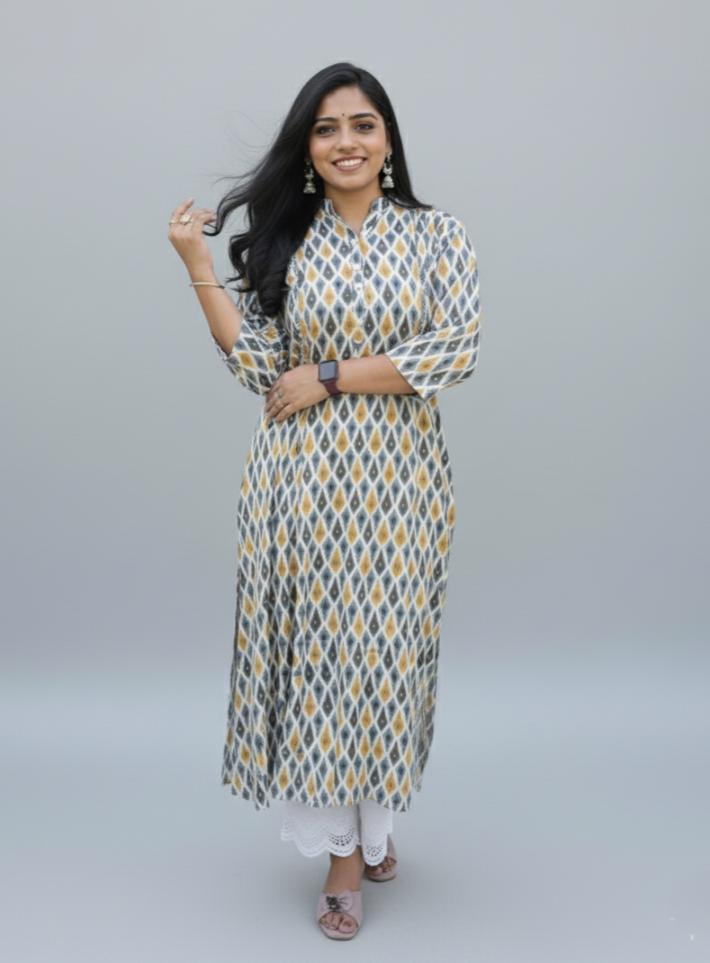 Saina Cotton Yellow Straight Kurta