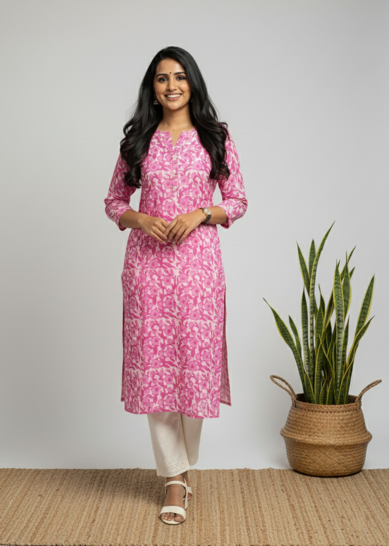 Jyothi Pink Cotton Straight Kurta