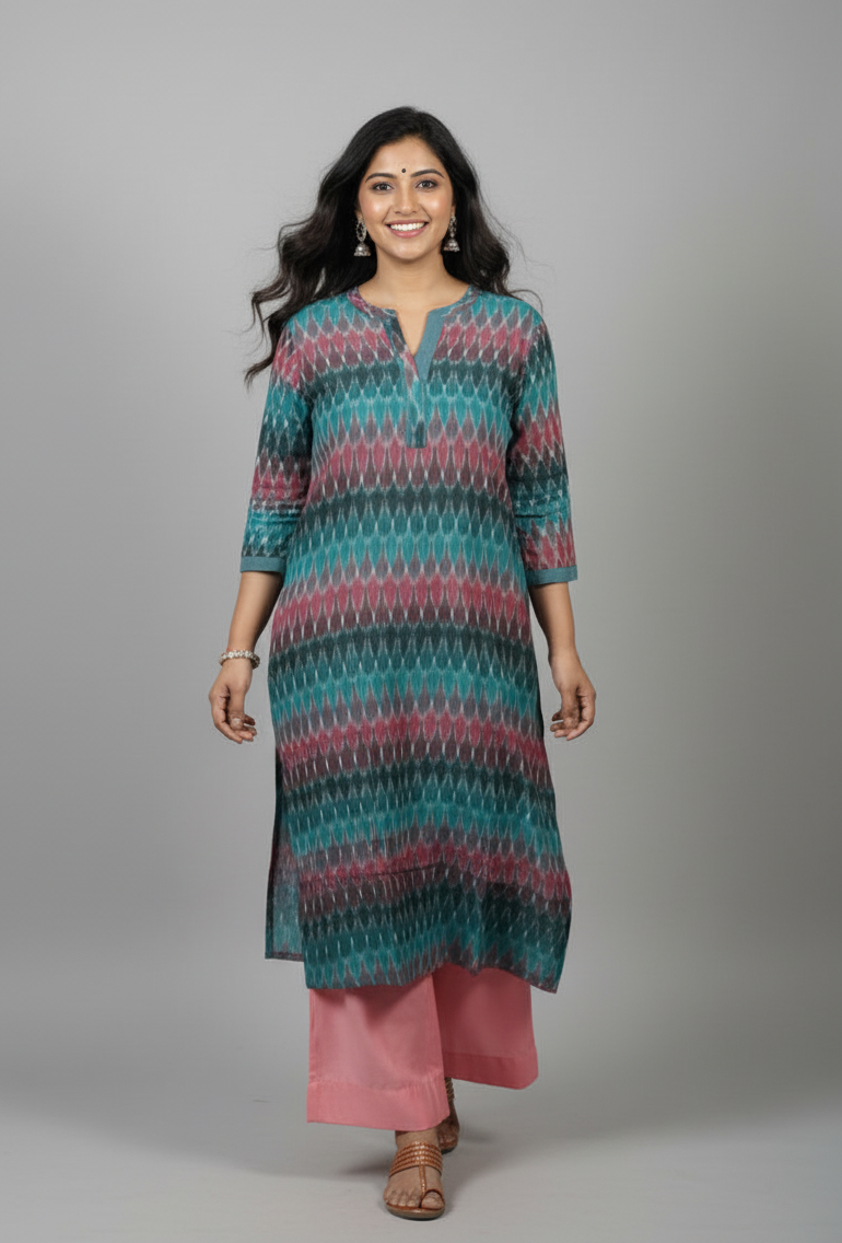 Kriti Blue Ikkat Cotton Straight Kurta