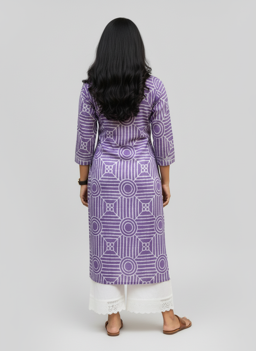 Jyothi Purple Cotton Straight Kurta