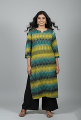 Avika Green Ikkat Cotton Straight Kurta