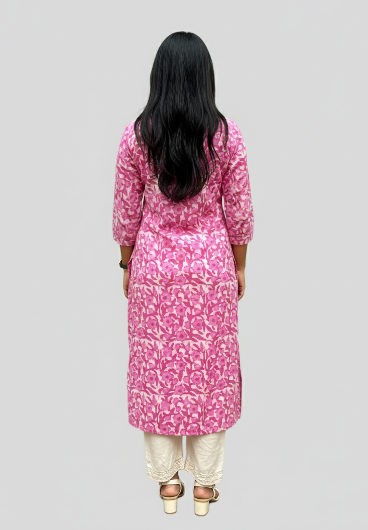 Jyothi Pink Cotton Straight Kurta