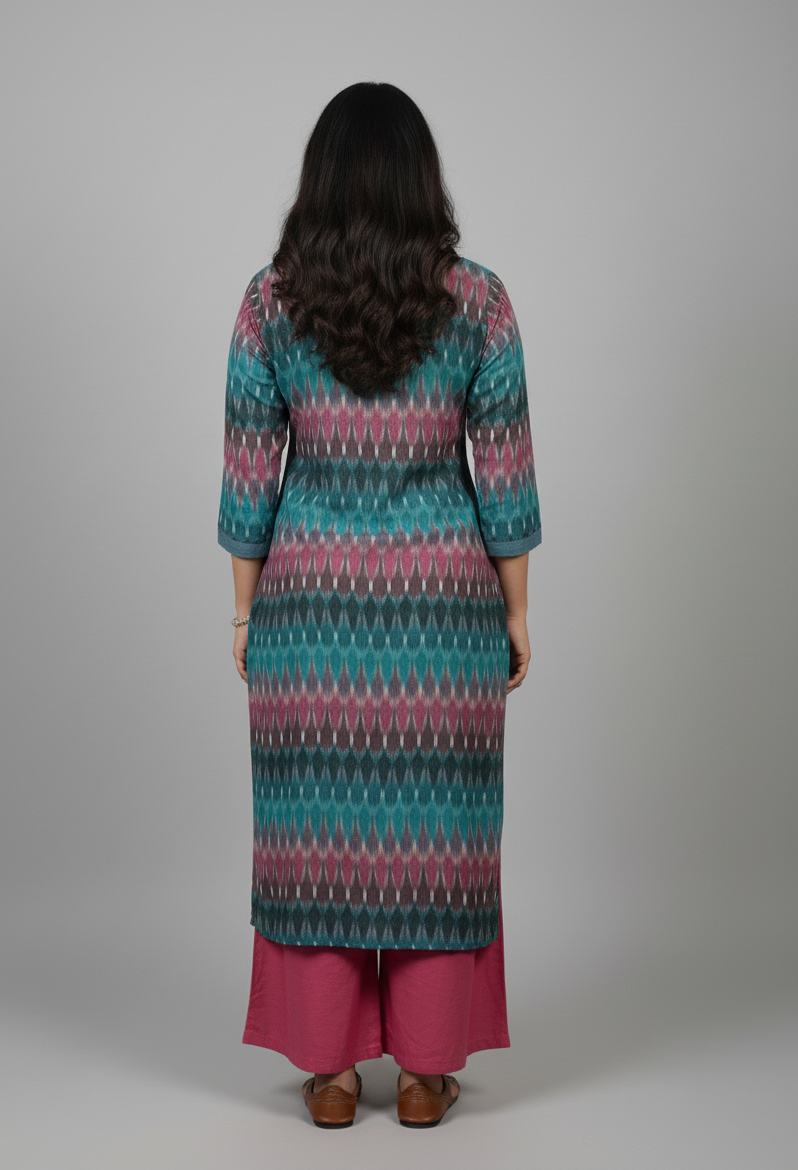 Kriti Blue Ikkat Cotton Straight Kurta