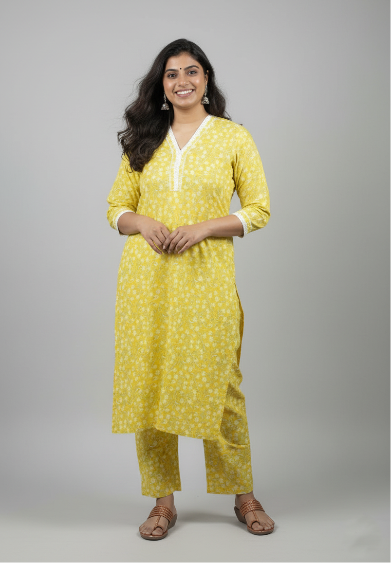 Padma Yellow Cotton Coord Set