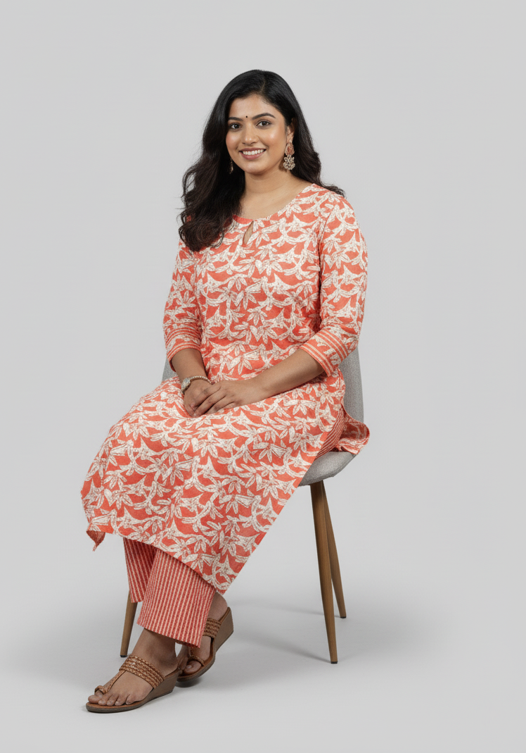 Veda Orange Cotton Coord Set