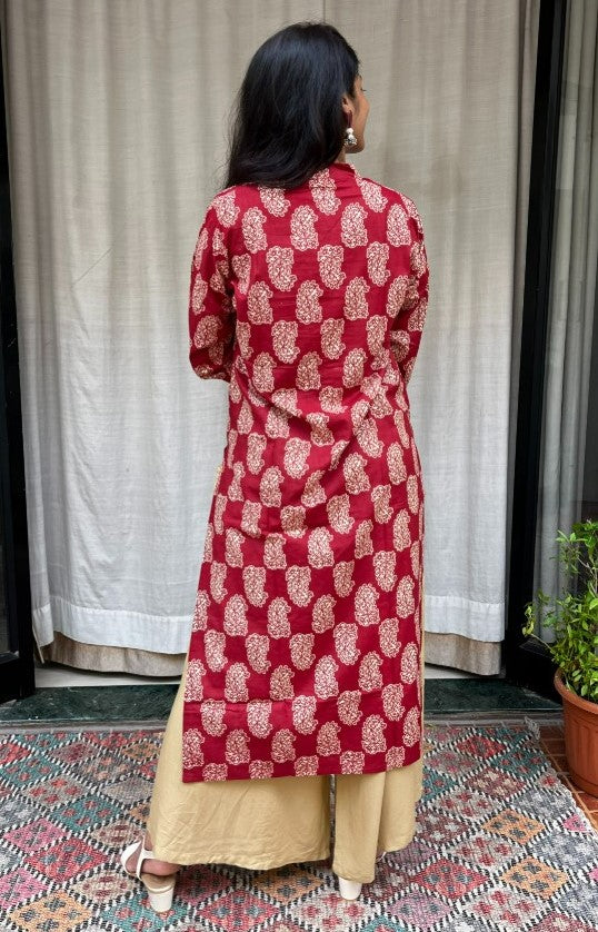 Rutvi Maroon Cotton Straight Kurta