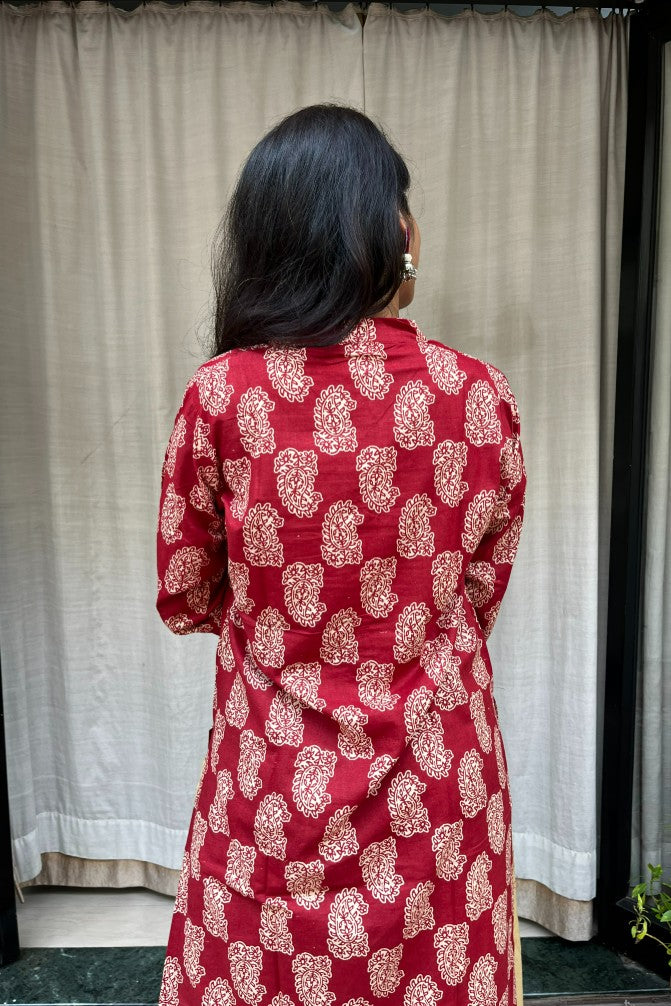 Rutvi Maroon Cotton Straight Kurta