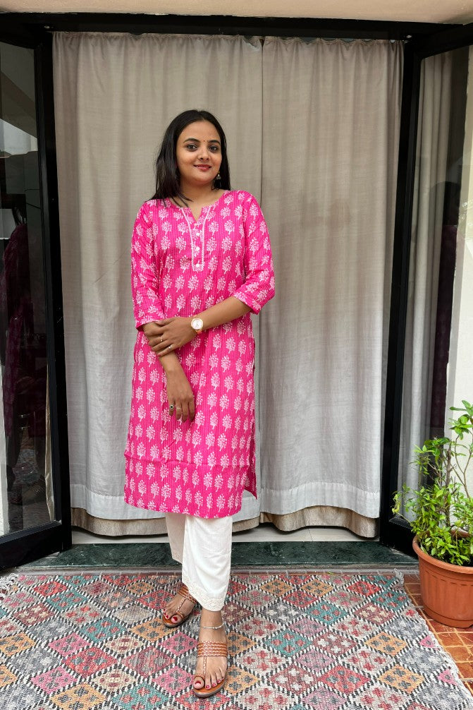 Radha Pink Cotton Straight Kurta