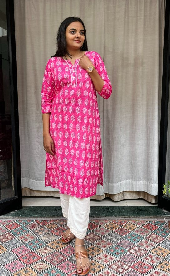 Radha Pink Cotton Straight Kurta