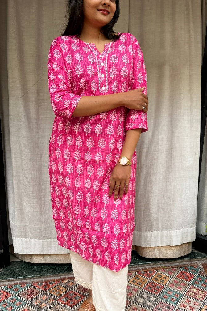 Radha Pink Cotton Straight Kurta