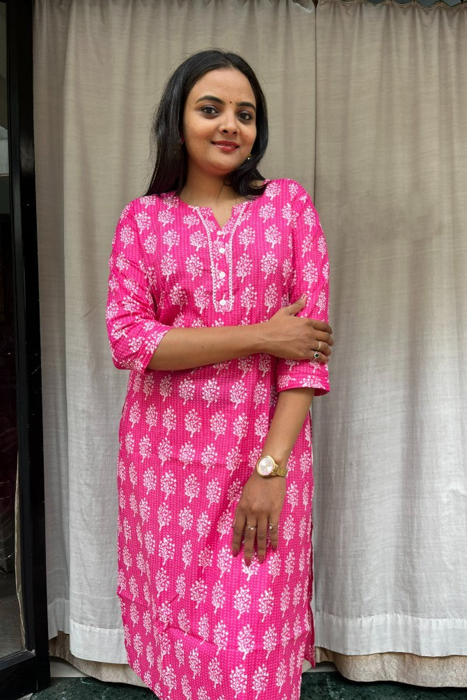 Radha Pink Cotton Straight Kurta