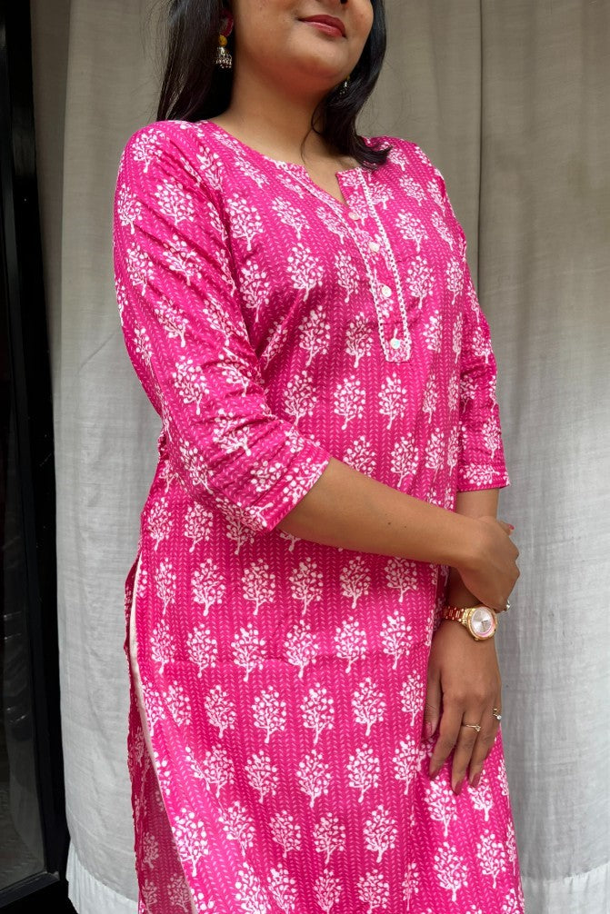 Radha Pink Cotton Straight Kurta