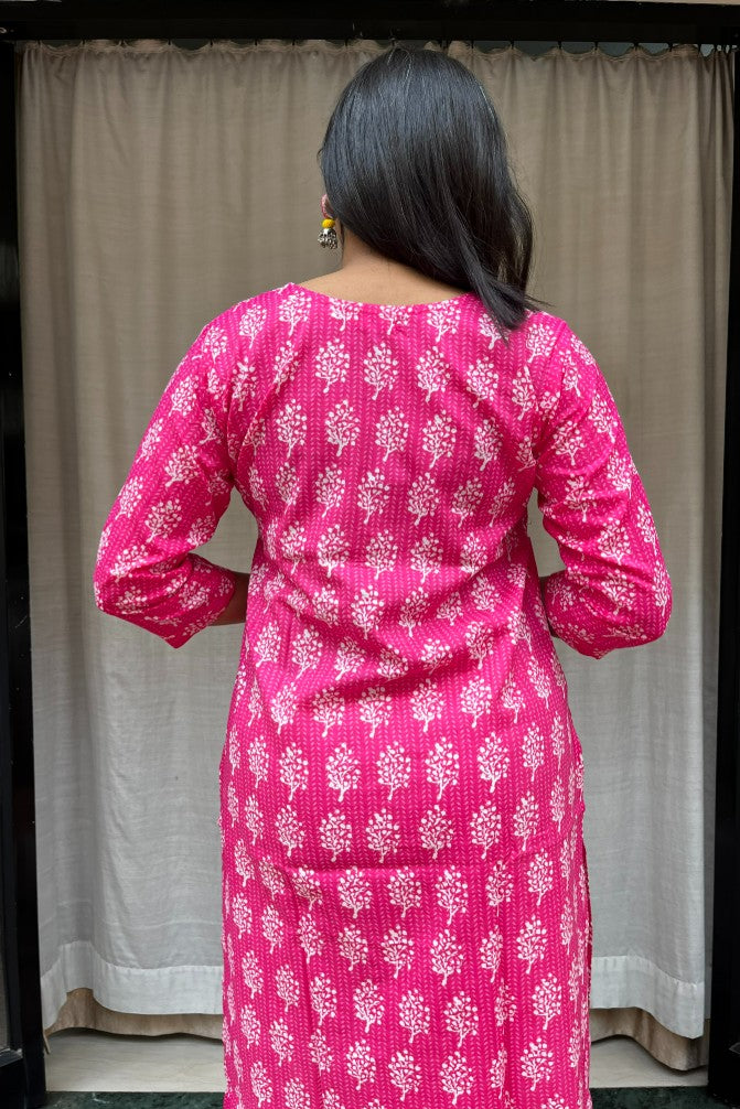Radha Pink Cotton Straight Kurta