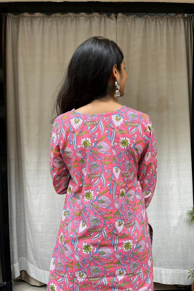 Ganga Pink Cotton Straight Kurta