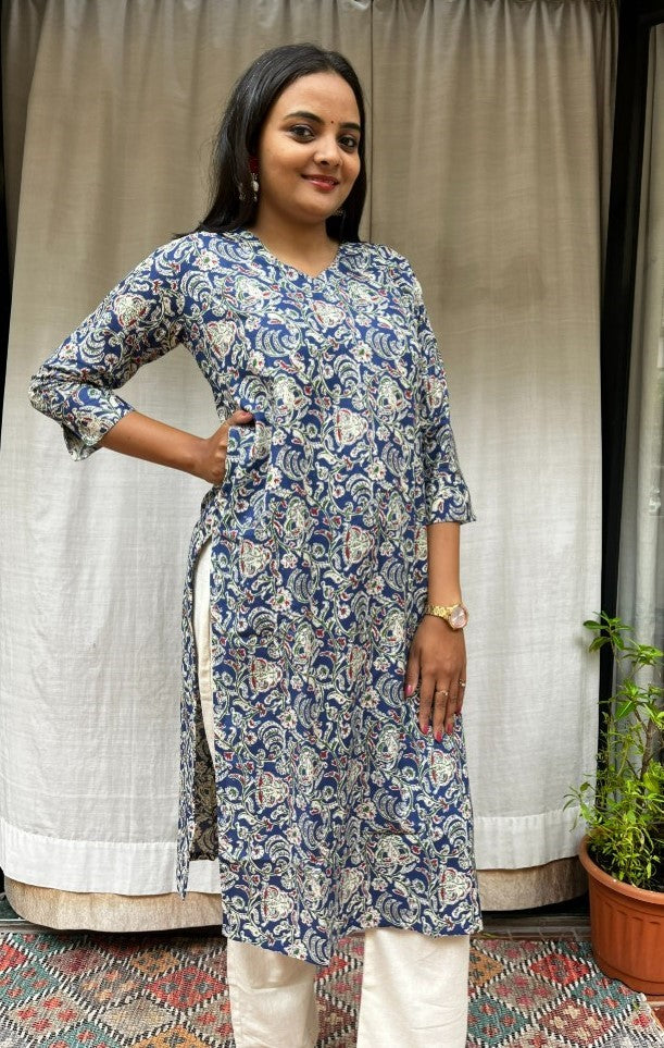 Gayatri Blue Cotton Straight Kurta