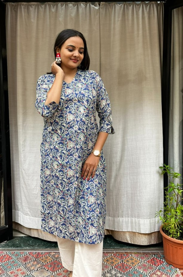 Gayatri Blue Cotton Straight Kurta