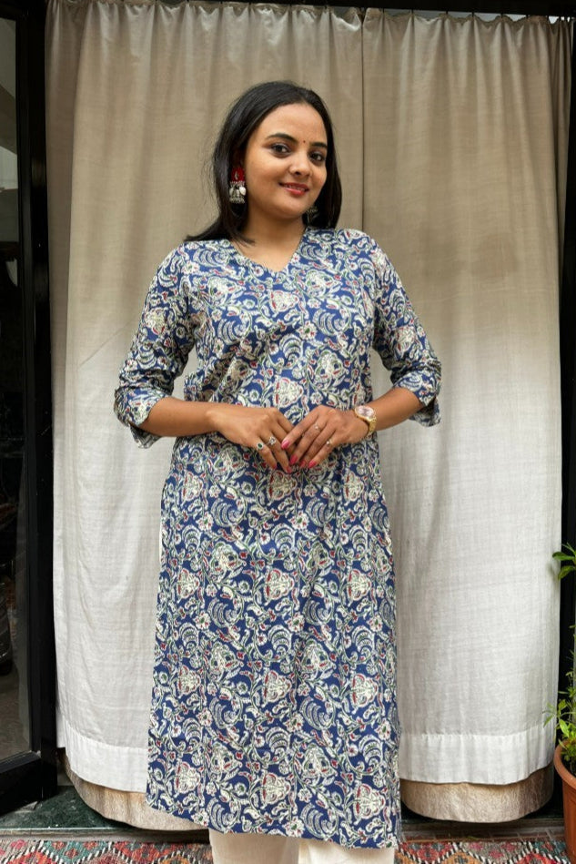 Gayatri Blue Cotton Straight Kurta
