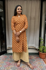 Rutvi Yellow Cotton Straight Kurta