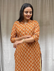 Rutvi Yellow Cotton Straight Kurta