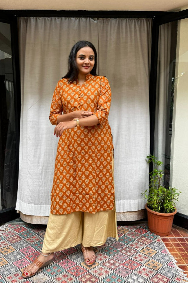 Rutvi Yellow Cotton Straight Kurta