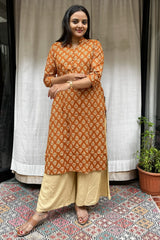 Rutvi Yellow Cotton Straight Kurta