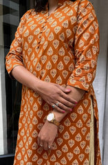 Rutvi Yellow Cotton Straight Kurta