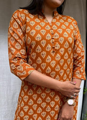 Rutvi Yellow Cotton Straight Kurta