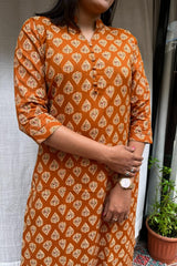 Rutvi Yellow Cotton Straight Kurta