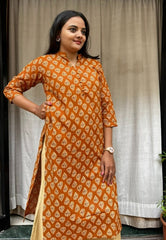 Rutvi Yellow Cotton Straight Kurta