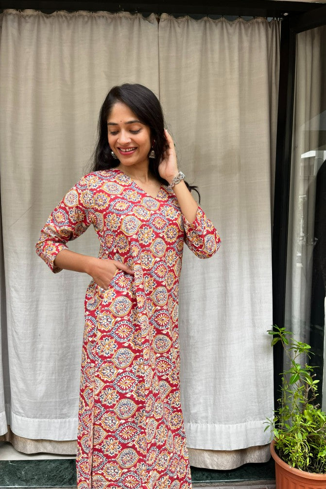 Radha Red Cotton Straight Kurta