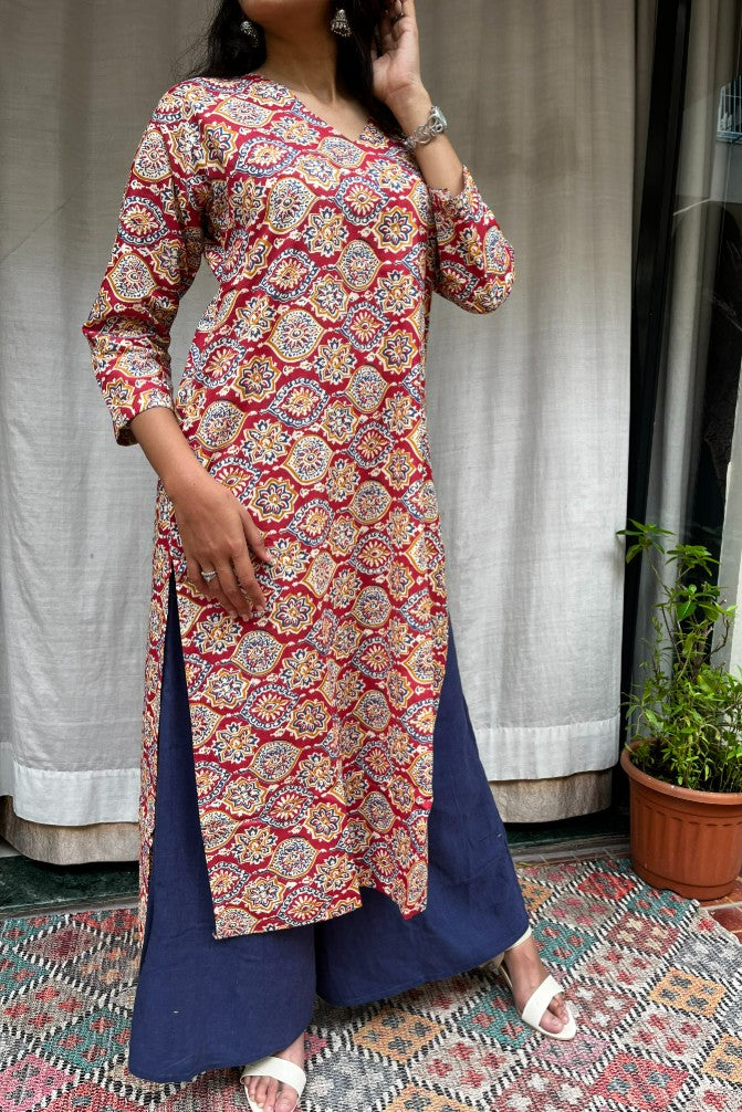 Radha Red Cotton Straight Kurta