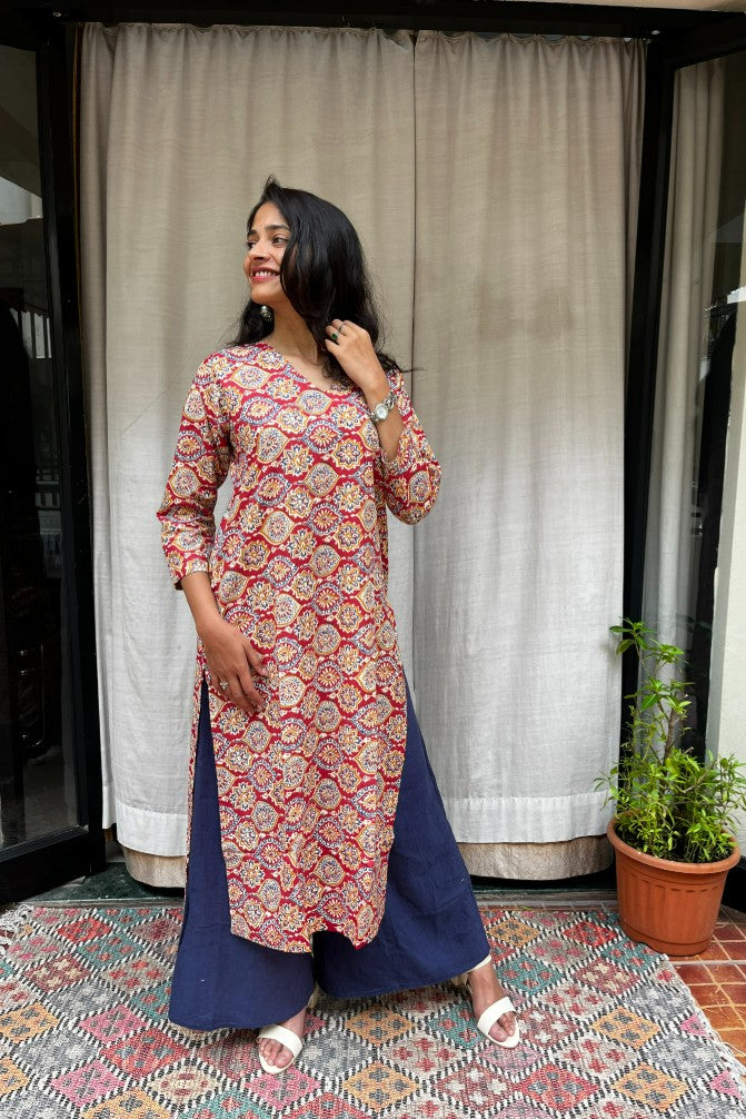 Radha Red Cotton Straight Kurta
