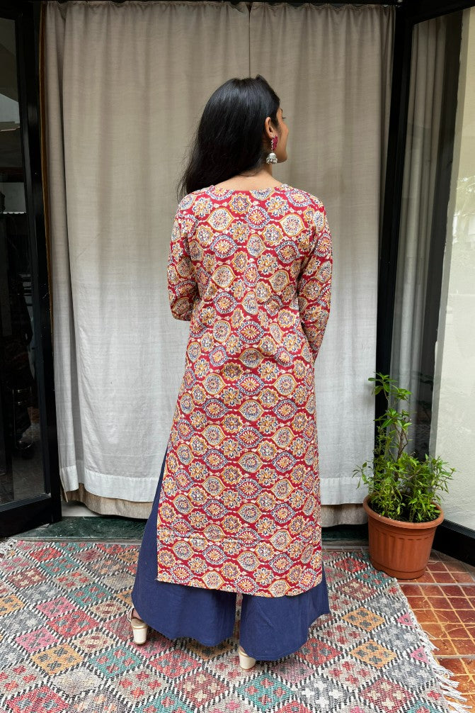 Radha Red Cotton Straight Kurta