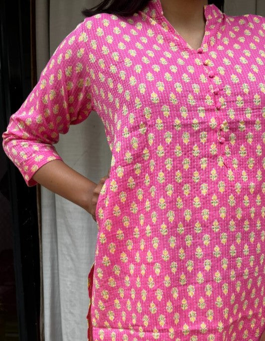 Rutvi Pink Cotton Straight Kurta