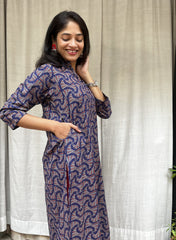Rutvi Blue Cotton Straight Kurta