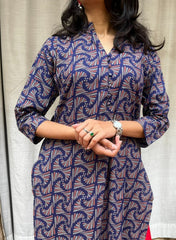 Rutvi Blue Cotton Straight Kurta