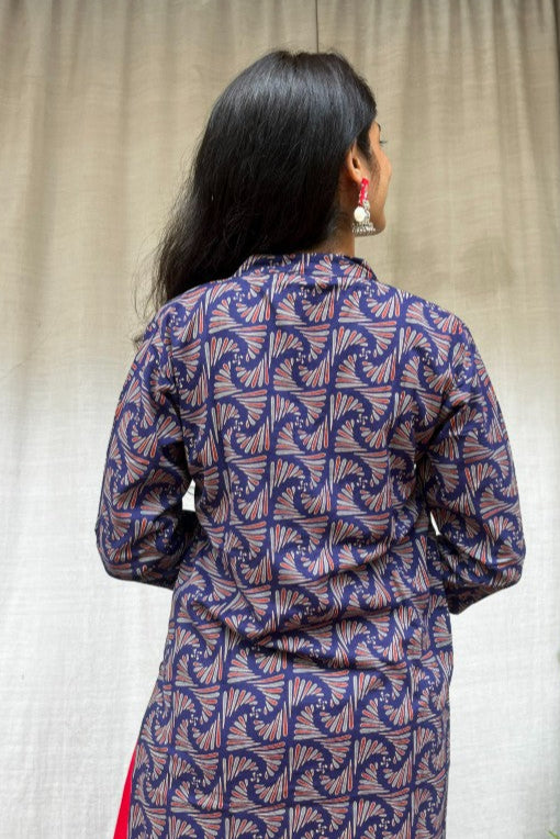 Rutvi Blue Cotton Straight Kurta